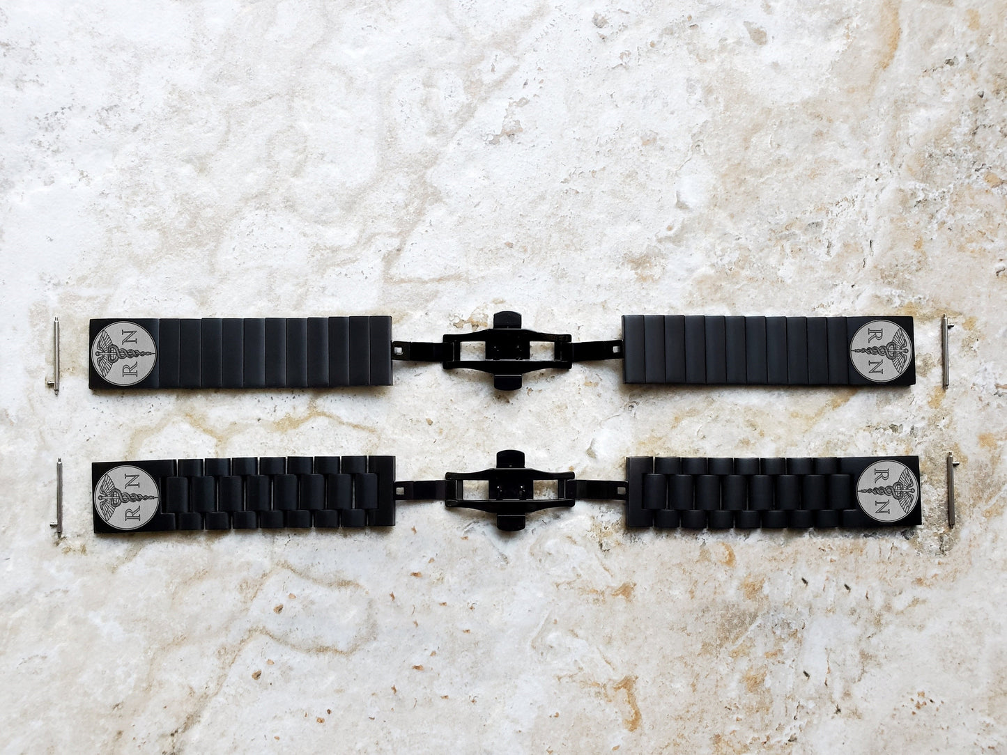 Registered Nurse Engraved Watch Band for 22mm Width Lugs Traditional Casual Luxury and Smartwatches Black Stainless Steel Bracelet Strap RN1