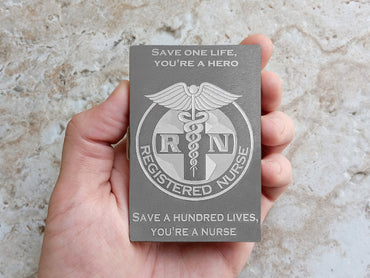 Registered Nurse Custom Engraved St Steel RFID Block Credit Debit Card Holder Wallet Release Button Metal Case Regal Split Monogram Text