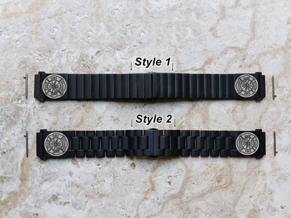 Firefighter Engraved Watch Band for 20mm Width Lugs Traditional Casual Luxury and Smartwatches Black Stainless Steel Strap Bracelet F1 -A20