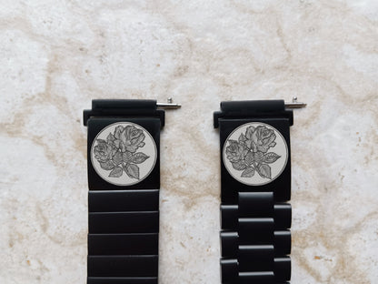 Garmin Engraved Roses Floral Band for Vivomove 3 HR Trend Luxe Sport Style D2 Air X10 Vivoactive 5 3 Venu 2 Plus Sq 2 Black Strap RS1 -A20