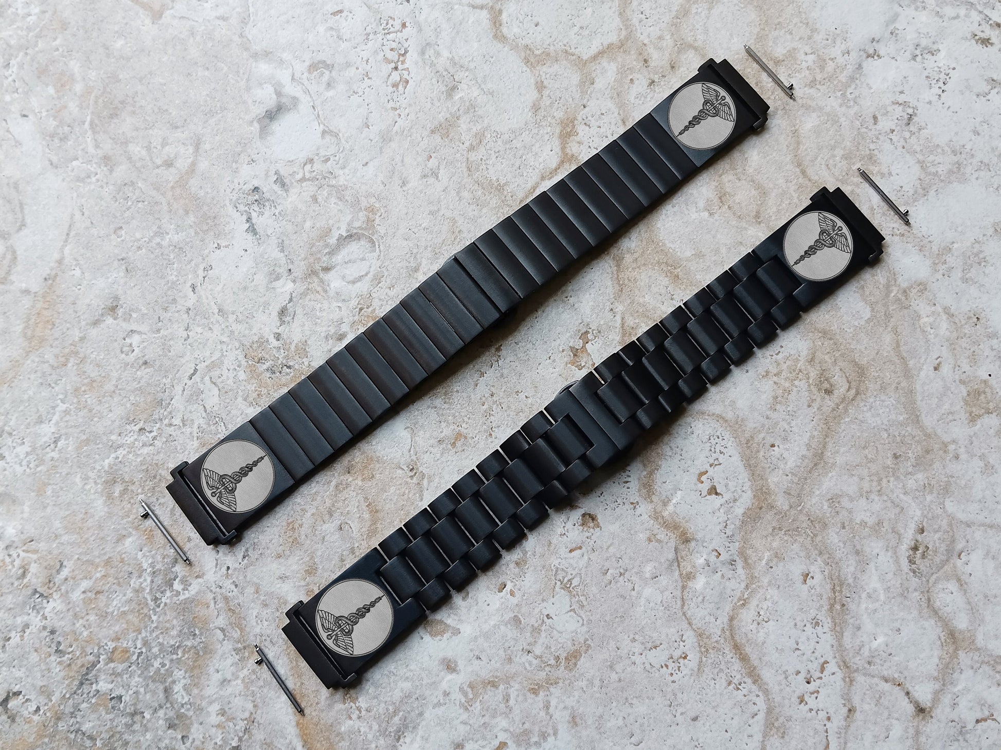 Samsung Engraved Caduceus Symbol Band for Watch 7 6 5 4 Classic Watch 3 Active2 40mm 41 42 43 44 45 46mm 47mm St Steel Black Strap MS1 -A20