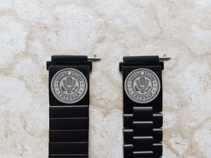 Samsung Engraved US Veteran Band for Watch 7 6 5 4 Classic Watch 3 Active2 40mm 41mm 42 43 44mm 45mm 46mm 47mm St Steel Black Strap V3 -A20