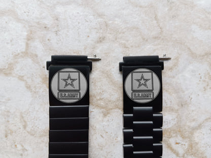 Samsung Engraved US Army Band for Watch 7 6 5 4 Classic Watch 3 Active2 40mm 41 42mm 43mm 44mm 45mm 46mm 47mm St Steel Black Strap US1 -A20
