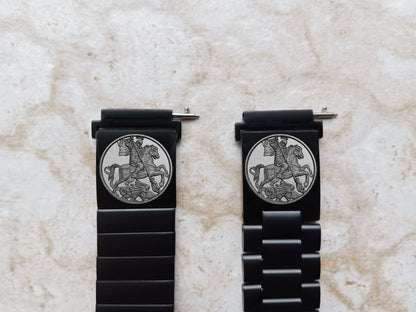 Saint George Engraved Watch Band for 20mm Width Lugs Traditional Casual Luxury & Smartwatches Black Stainless Steel Strap Bracelet DK2 -A20