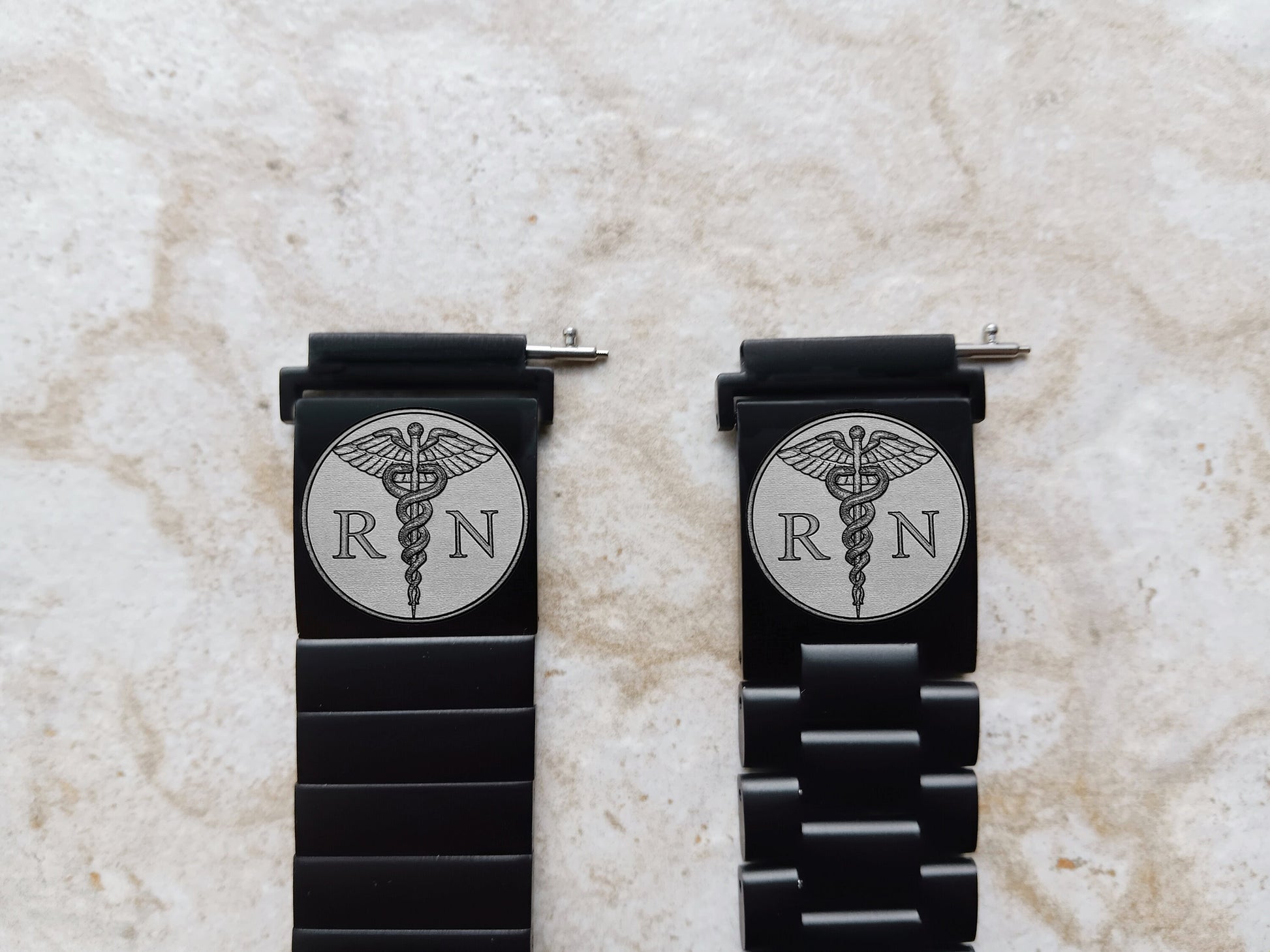 Samsung Engraved Registered Nurse Band for Watch 7 6 5 4 Classic Watch 3 Active2 40mm 41 42 43 44 45 46mm 47mm St Steel Black Strap RN1 -A20