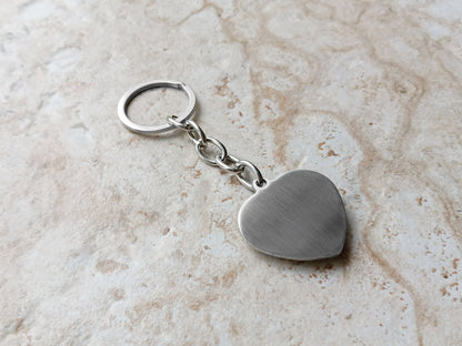 Keychain Keyring Custom Engraved Heart Circle Shape Stainless Steel Jewelry Vintage Antique Style Regal Split Monogram Text Great Gift Idea