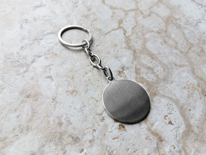 Keychain Keyring Custom Engraved Heart Circle Shape Stainless Steel Jewelry Vintage Antique Style Regal Split Monogram Text Great Gift Idea