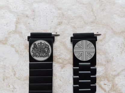 Garmin Engraved UK Symbols Band for Vivomove 3 HR Trend Luxe Sport Style D2 Air X10 Vivoactive 5 3 Venu 2 Plus Sq 2 Black Strap UKS -A20