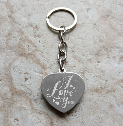 Keychain Keyring Custom Engraved Heart Circle Shape Stainless Steel Jewelry Vintage Antique Style Regal Split Monogram Text Great Gift Idea