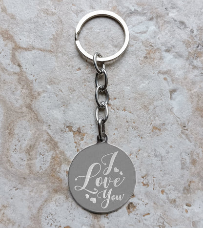 Keychain Keyring Custom Engraved Heart Circle Shape Stainless Steel Jewelry Vintage Antique Style Regal Split Monogram Text Great Gift Idea