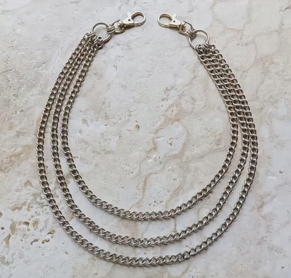 Fashion Wallet Chain Triple Curb Silver Shiny Color Stainless Steel Cable Unisex Customisable Tarnish Resistant Very Strong 21" Inches 54cm