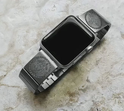 Engraved Watch Band Compatible with Apple iWatch Ultra 2 49mm and 9 8 Series 41mm 45mm Case Silver Stainless Steel Tooled Bracelet Strap CC2